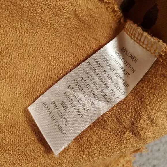 Umgee Blouse Womens Large Brown Linen Blend Raw Hem Cheetah Leopard Animal Print - Picture 6 of 10